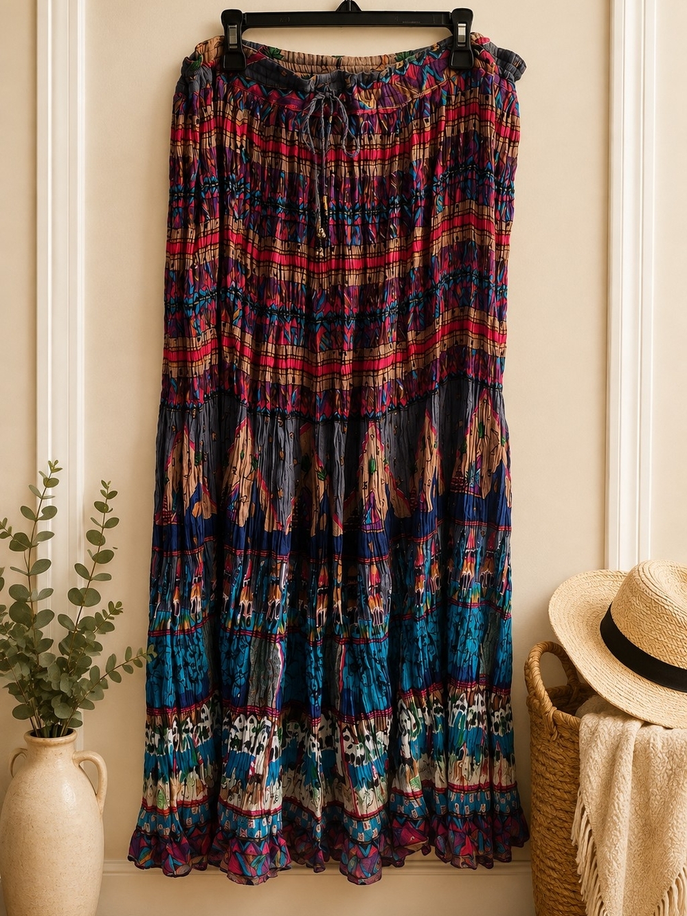 Vintage Pinky Boho Cotton Maxi Skirt | Festival Prairie Cottagecore | Drawstring